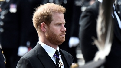 Prince Harry: Britain's Prince Harry follows the coffin of Queen Elizabeth II during her funeral procession. (Reuters)