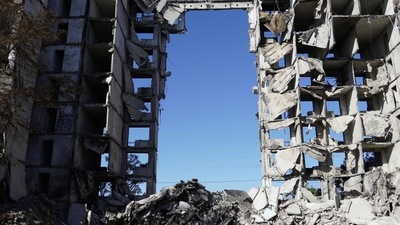 Russia-Ukraine War: A view shows a destroyed residential building in the city of Mariupol. (AFP)