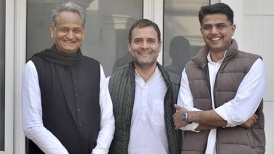 Union minister Bhupender Yadav last night posted a photo of Rahul Gandhi with Rajasthan chief minister Ashok Gehlot and his deputy Sachin pilot. (@byadavbjp) Union minister Bhupender Yadav last night posted a photo of Rahul Gandhi with Rajasthan chief minister Ashok Gehlot and his deputy Sachin pilot. (@byadavbjp)