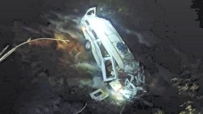 The mangled remains of the Tempo Traveller that met with an accident at Banjar on the Aut-Luhri highway in Kullu district on Sunday night. (PTI) The mangled remains of the Tempo Traveller that met with an accident at Banjar on the Aut-Luhri highway in Kullu district on Sunday night. (PTI)