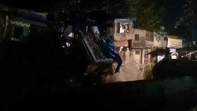 Screenshot from the video shows the moment when the huts collapsed on Sunday night. (ANI)