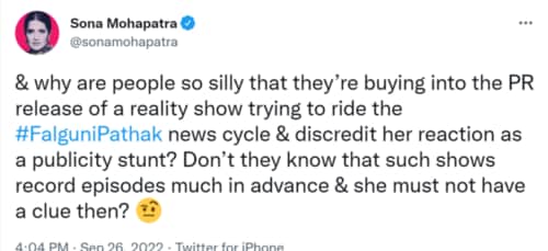 Sona Mohapatra's tweet.