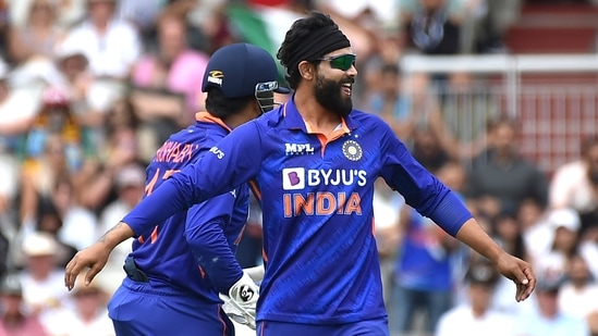 India's Ravindra Jadeja celebrates after dismissing England's Moeen Ali&nbsp;(AP)