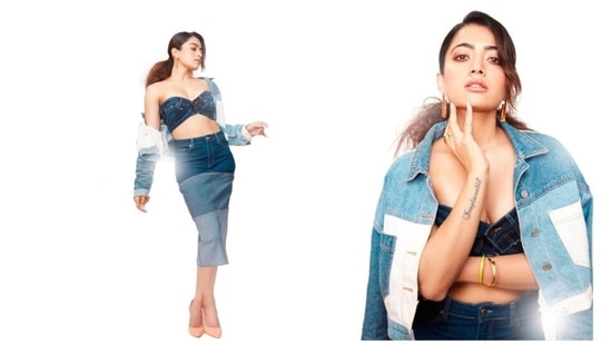 Rashmika Mandanna has been winning hearts of many with not just her performance in films but also her humble and down-to-earth personality. She recently stepped out to promote her upcoming film Goodbye in all denim attire.(Instagram/@rashmika_mandanna)