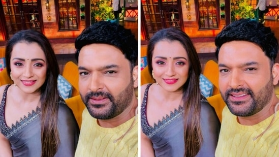 Kapil Sharma with Trisha Krishnan on The Kapil Sharma Show.&nbsp;