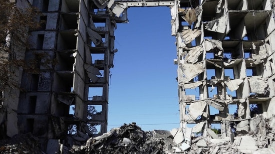 Russia-Ukraine War: A view shows a destroyed residential building in the city of Mariupol.(AFP)