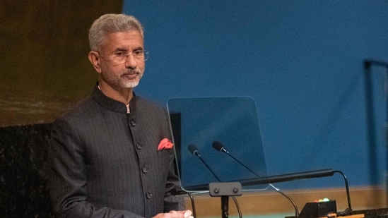 S Jaishankar addresses the 77th session of the United Nations General Assembly at UN headquarters in New York City.&nbsp;(AFP)