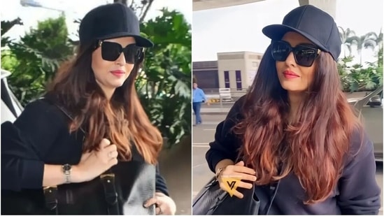 Aishwarya Rai clicked at the Mumbai airport in an all-black ensemble.&nbsp;(Instagram)
