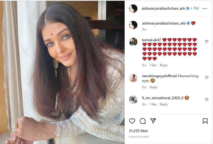 Aishwarya shared a picture of herself as she posed and smiled for the camera.