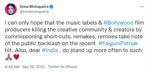 Sona Mohapatra has spoken about 'music labels and Bollywood film producers killing the creative community'.