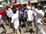 PFI members taking to the streets against the raids on Friday. (ANI) PFI members taking to the streets against the raids on Friday. (ANI)