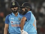 Rohit Sharma, right, and Virat Kohli stand between the wickets during the third T20 cricket match between India and Australia(AP) Rohit Sharma, right, and Virat Kohli stand between the wickets during the third T20 cricket match between India and Australia(AP)