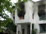 Vanatara resort in Rishikesh, Uttarakhand set on fire by locals..(ANI) Vanatara resort in Rishikesh, Uttarakhand set on fire by locals..(ANI)