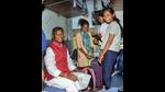 Union tribal affairs minister Arjun Munda sees off the girls bound for Tamil Nadu. (PTI)