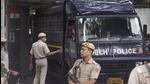 Delhi Police personnel stand guard during the raids against the Popular Front of India. (PTI Photo) Delhi Police personnel stand guard during the raids against the Popular Front of India. (PTI Photo)
