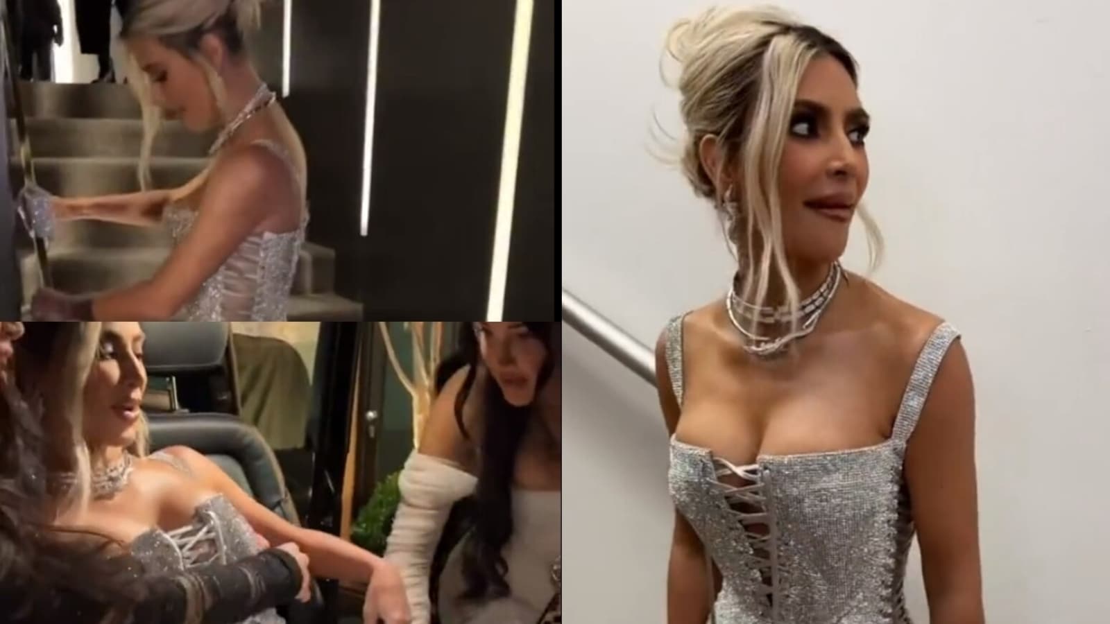 Kim Kardashian cannot walk straight after wearing tight dress. Watch viral  video
