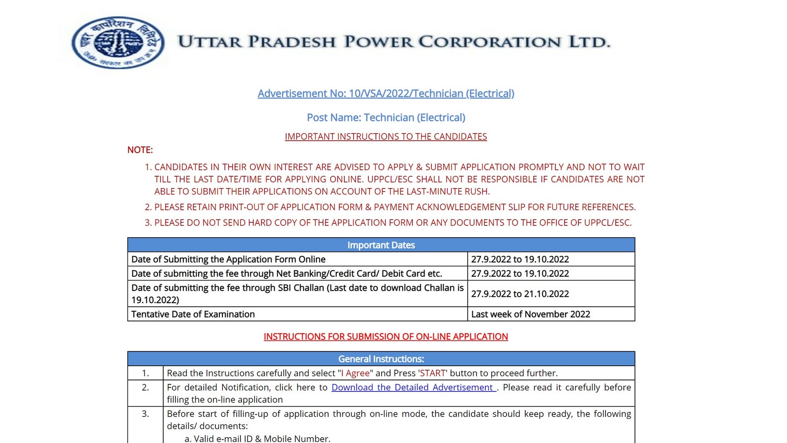 UPPCL recruitment 2022: Applications begins for Technician vacancies