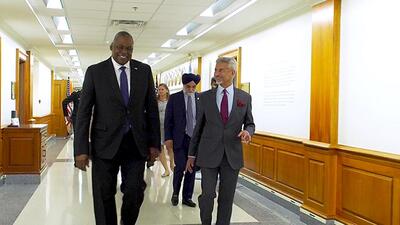 External affairs minister S Jaishankar with United States secretary of defense Lloyd J Austin at The Pentagon in Washington on Monday. (ANI) External affairs minister S Jaishankar with United States secretary of defense Lloyd J Austin at The Pentagon in Washington on Monday. (ANI)