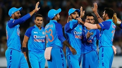 India's Bhuvneshwar Kumar celebrates with teammates (BCCI Twitter) India's Bhuvneshwar Kumar celebrates with teammates (BCCI Twitter)