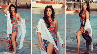 Huma Qureshi in floral split a-line dress from her outdoor photoshoot. Huma Qureshi in floral split a-line dress from her outdoor photoshoot.