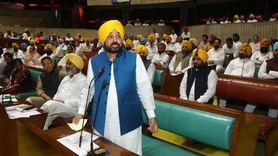 Punjab CM Bhagwant Mann during the assembly session. (Photo by Ravi Kumar, Hindustan Times)&nbsp;