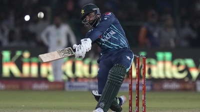 Asif Ali bats during the fourth T20I cricket match between Pakistan and England, in Karachi. (AP) Asif Ali bats during the fourth T20I cricket match between Pakistan and England, in Karachi. (AP)