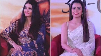Aishwarya Rai and Trisha Krishnan attend a promotional event for Ponniyin Selvan I in Delhi. (Instagram) Aishwarya Rai and Trisha Krishnan attend a promotional event for Ponniyin Selvan I in Delhi. (Instagram)