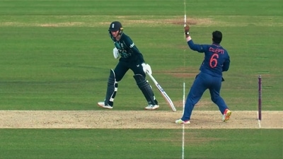 Deepti Sharma ran Charlotte Dean out for backing up too far at the non-striker's end Deepti Sharma ran Charlotte Dean out for backing up too far at the non-striker's end