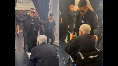 The image, taken from the video, shows the 90-year-old woman meeting Daddy Yankee.&nbsp; (Instagram/@ivannamichellee)