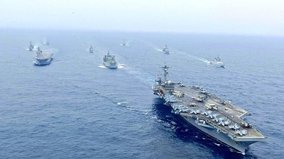 Malabar 2021 led by USS Carl Vinson in Bay of Bengal with other QUAD navies in the wolf pack. Malabar 2021 led by USS Carl Vinson in Bay of Bengal with other QUAD navies in the wolf pack.