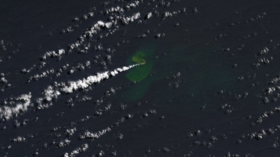 The NASA statement said that a new island rose above the water surface at Home Reef which was captured by the Operation Land Imager-2 (Nasa)