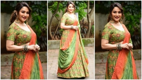 Madhuri Dixit styles her traditional look with striking jewellery pieces. (HT Photo/Varinder Chawla) Madhuri Dixit styles her traditional look with striking jewellery pieces. (HT Photo/Varinder Chawla)