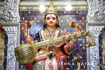The ‘Saraswathi alankara’ in all its glory. (Krishna Nayak/Facebook) The ‘Saraswathi alankara’ in all its glory. (Krishna Nayak/Facebook)