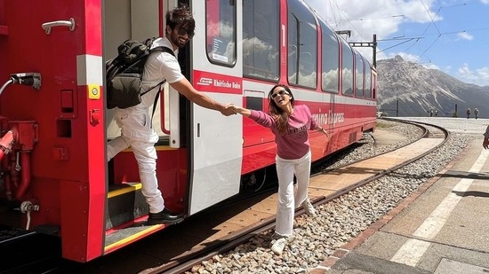 Switzerland: The snow-capped mountains, perfect weather, and mesmerising valleys attract celebrities from across the world. A few months ago, Shahid Kapoor and Mira Rajput were vacationing here and while exploring the beautiful place, the couple also recreated Shah Rukh Khan and Kajol's iconic scene from the film Dilwale Dulhania Le Jayenge.(Instagram/@shahidkapoor)
