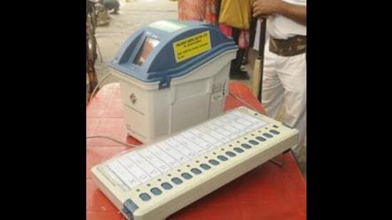 A view of an EVM (Electronic Voting Machine) and VVPAT (Voter Verifiable Paper Audit Trail). (HT File)