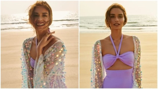 Manushi Chhillar earlier made fans go gaga over her beach pictures in a lilac swimsuit teamed with a sequins cape. (Instagram/@manushi_chhillar)