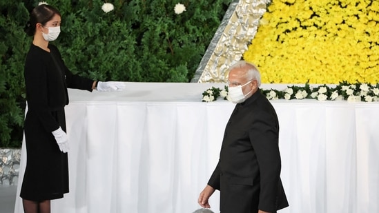 Shinzo Abe State Funeral: Prime Minister Narendra Modi pays respect during the state funeral for Japan's former prime minister Shinzo Abe.(Reuters)