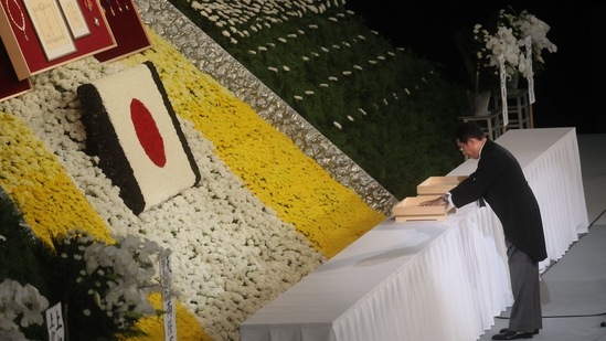 Japan's Prime Minister Fumio Kishida takes part in the state funeral for Japan's former prime minister Shinzo Abe.(AFP)