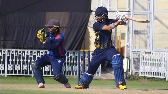 Players in action during the JP Atray Memorial Cricket tournament at IS Bindra PCA Stadium in Mohali (Sanjeev Sharma/HT)