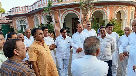 Rajasthan CM Ashok Gehlot holds an informal meeting with a ministers and MLAs at the CM residence in Jaipur on Tuesday. (ANI)