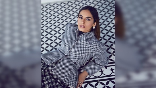 Manushi Chhillar's look was put together by celebrity fashion stylist Sheefa J Gilani.(Instagram/@manushi_chhillar)