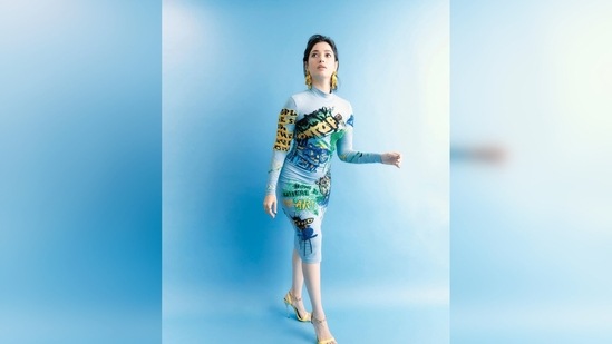 Tamannaah Bhatia's outfit is from the brand HUEMN which is known for its quirky graphics.(Instagram/@tamannaahspeaks)