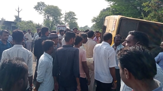 One child was killed after a school bus carrying forty kids met with an accident in Madhya Pradesh's Sagar on Tuesday. (ANI)