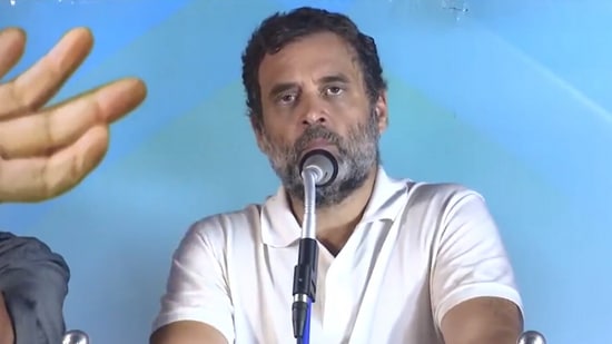 Congress leader Rahul Gandhi speaks at a Bharat Jodo Yatra event in Kerala, on Tuesday. (Screengrab/ANI video)