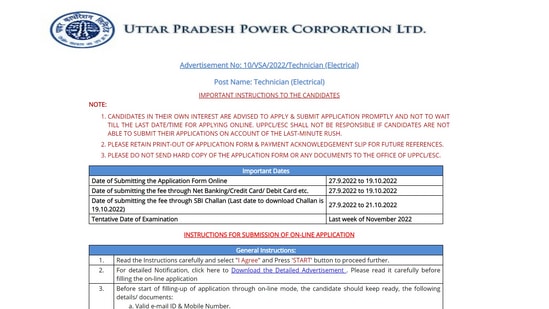 UPPCL recruitment 2022: Applications begins for Technician vacancies UPPCL recruitment 2022: Applications begins for Technician vacancies
