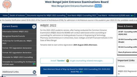 WBJEE Counselling 2022 Mop Up round seat allotment result out at wbjeeb.nic.in