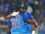 Suryakumar Yadav and KL Rahul put up an unbeaten partnership of 93 off 63 balls(AP) Suryakumar Yadav and KL Rahul put up an unbeaten partnership of 93 off 63 balls(AP)