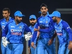 Indian bowler Arshdeep Singh celebrates with teammates the wicket of South African batter Rilee Rossouw during the 1st T20 cricket match between India and South Africa, at Greenfield International Stadium in Thiruvananthapuram.(PTI) Indian bowler Arshdeep Singh celebrates with teammates the wicket of South African batter Rilee Rossouw during the 1st T20 cricket match between India and South Africa, at Greenfield International Stadium in Thiruvananthapuram.(PTI)