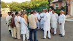 Rajasthan chief minister Ashok Gehlot with the lawmakers on Tuesday. (ANI) Rajasthan chief minister Ashok Gehlot with the lawmakers on Tuesday. (ANI)