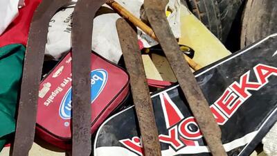 Weapons recovered during a raid at a shop of PFI in Wayanad on Wednesday. (ANI) Weapons recovered during a raid at a shop of PFI in Wayanad on Wednesday. (ANI)